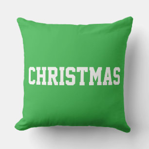 White CHRISTMAS Bold Text On Festive Bright Green Throw Pillow