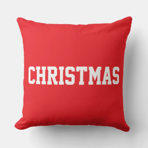 White CHRISTMAS Bold Text On Festive Throw Pillow