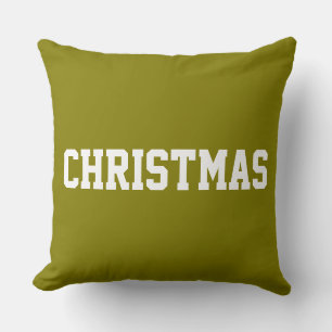 White CHRISTMAS Bold Text On Festive Throw Pillow