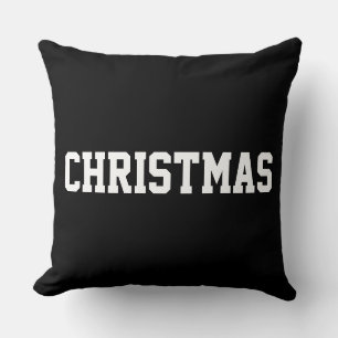 White CHRISTMAS Bold Text On Modern Black Throw Pillow