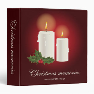 White Christmas Candles On Red With Custom Text Binder
