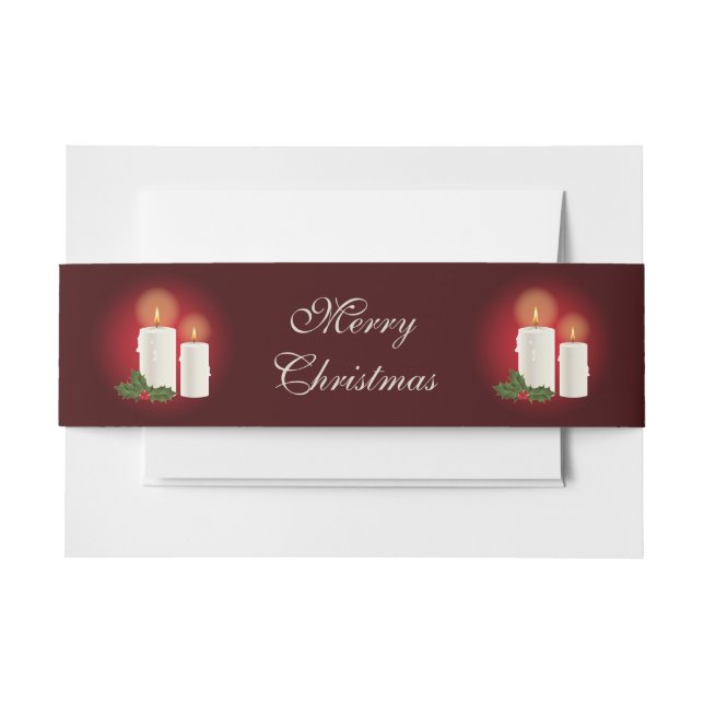 White Christmas Candles On Red With Custom Text Invitation Belly Band (Front Example)