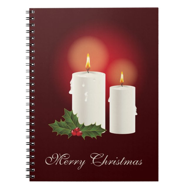 White Christmas Candles On Red With Custom Text Notebook (Front)