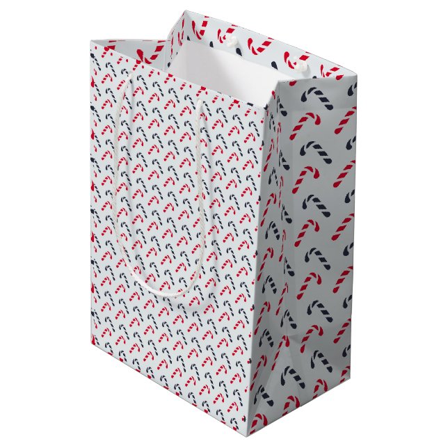 White Christmas Candy Cane Seamless Pattern Medium Gift Bag (Back Angled)