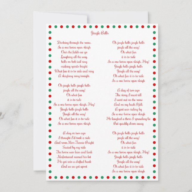 White Christmas Carol Jingle Bells Christmas Cards (Front)
