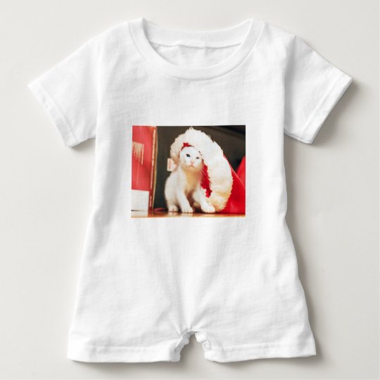 White Christmas Cat Baby Romper