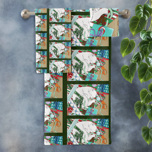 White Christmas Cat Bath Towel Set