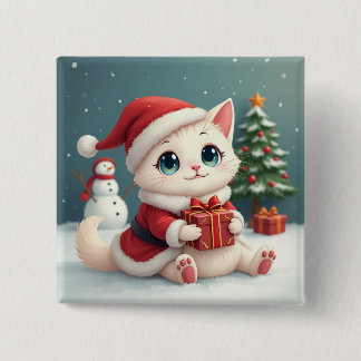 White Christmas Cat Buttons