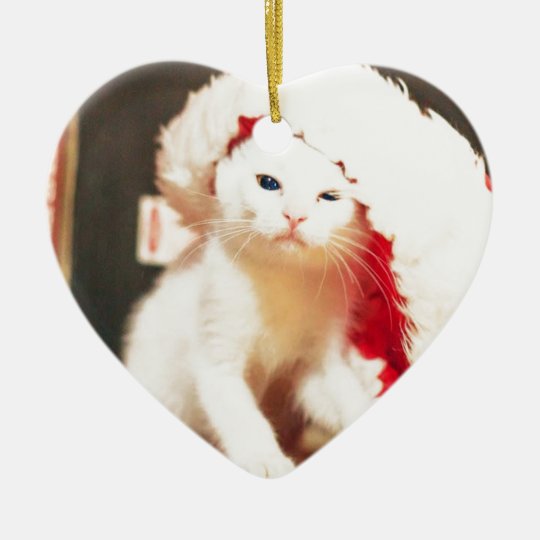 White Christmas Cat Ceramic Ornament