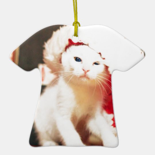 White Christmas Cat Ceramic Ornament