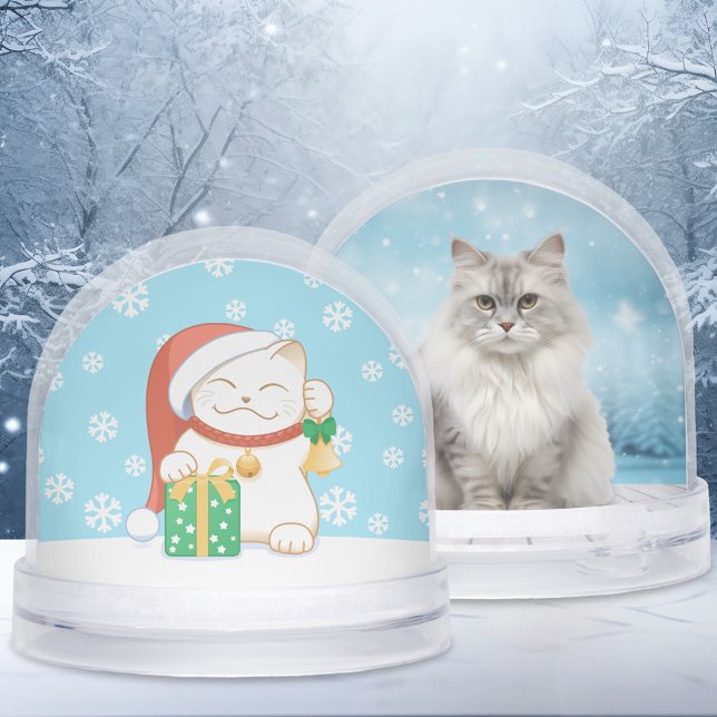 White Christmas Cat Custom Pet Photo Snow Globe (Creator Uploaded)
