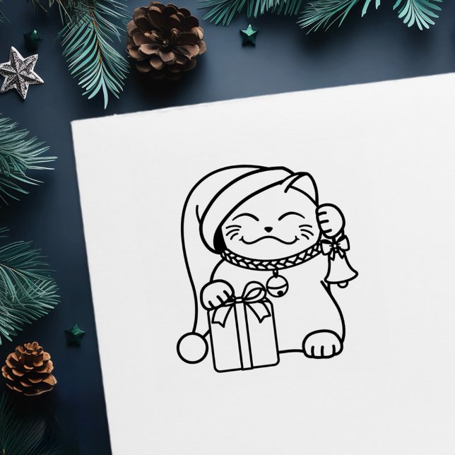 White Christmas Cat Doodle Colour Me Self-inking Stamp (Creator Uploaded)