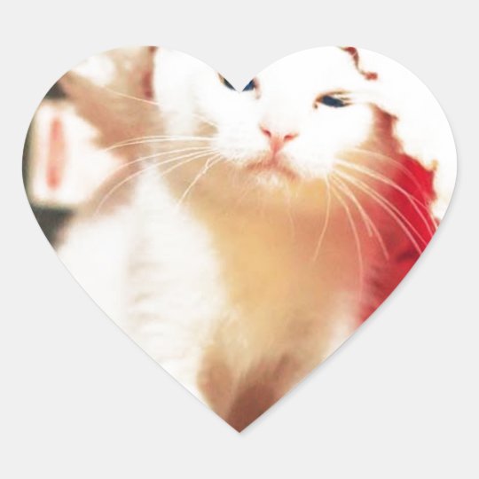 White Christmas Cat Heart Sticker