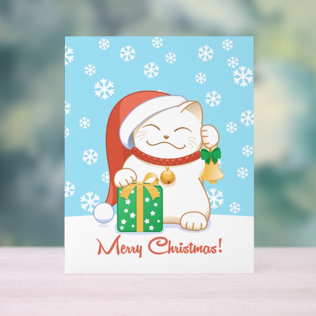 White Christmas Cat in a Red Hat Acrylic Sign (Neutral)