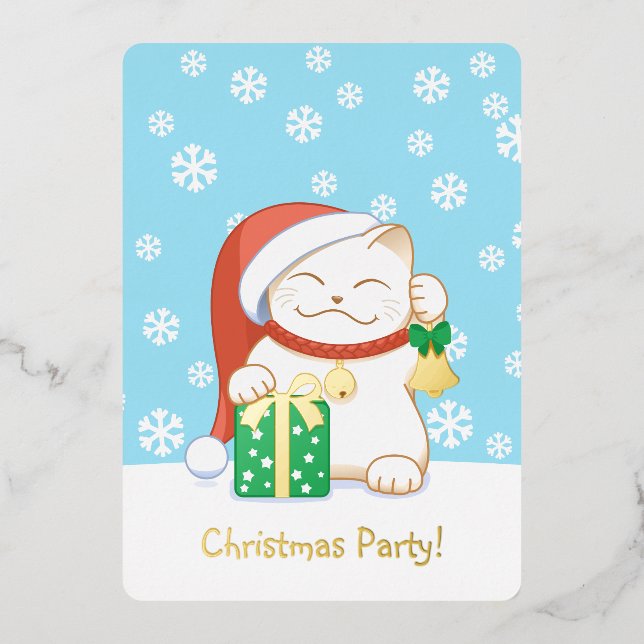 White Christmas Cat in a Red Hat Party (Front)