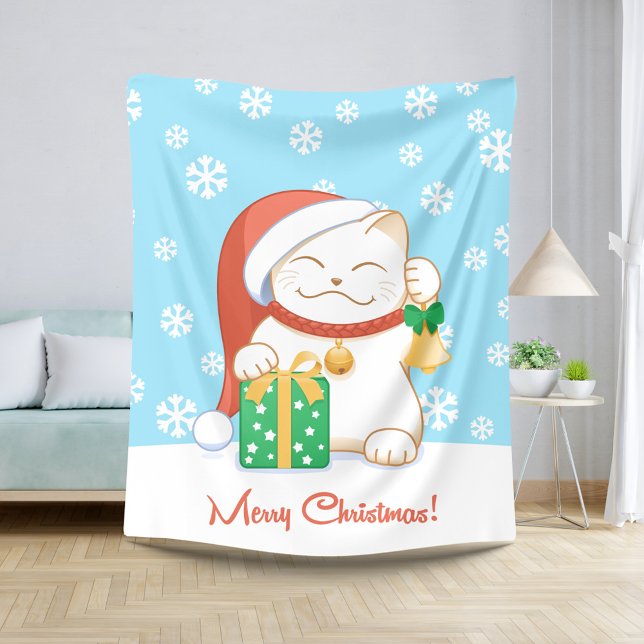 White Christmas Cat in a Red Hat Sherpa Blanket (Creator Uploaded)