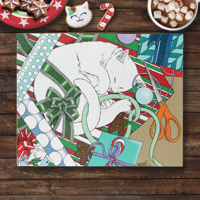White Christmas Cat Jigsaw Puzzle (Creator Uploaded)
