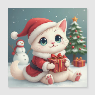 White Christmas Cat Magnetic Card
