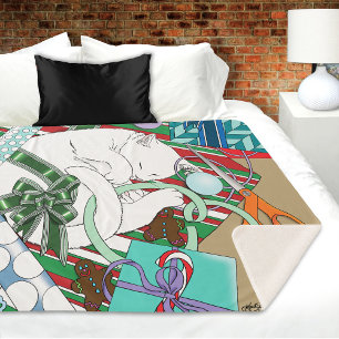 White Christmas Cat Sherpa Blanket