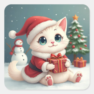 White Christmas Cat Stickers