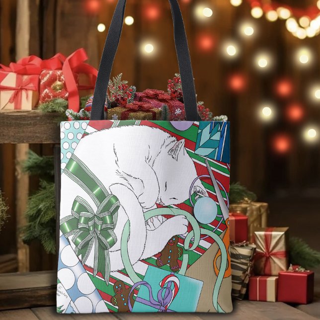 White Christmas Cat Tote Bag (Creator Uploaded)