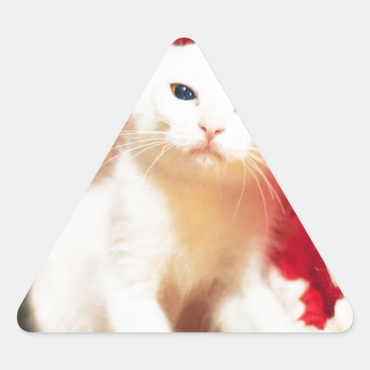 White Christmas Cat Triangle Sticker