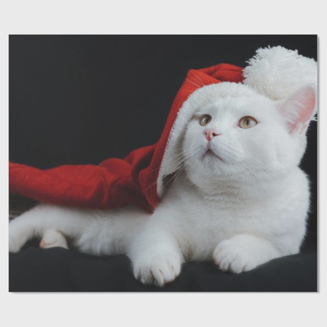 White Christmas Cat Wrapping Paper (Flat)