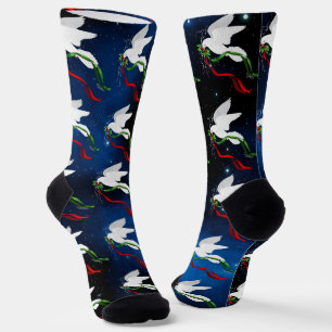 White Christmas Dove Crew Socks
