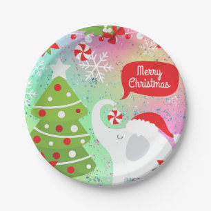 White Christmas Elephant Square  Paper Plate