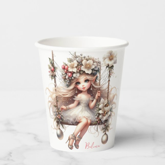 White Christmas Fairy Paper Cups (Front)