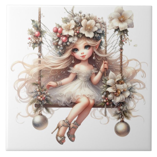White Christmas Fairy  Tile (Front)
