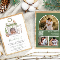 White Christmas Fireplace QR Code Wedding