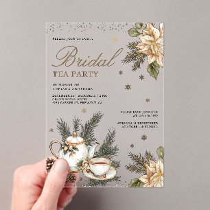 White Christmas Floral Tea Party Bridal Shower Acrylic Invitations