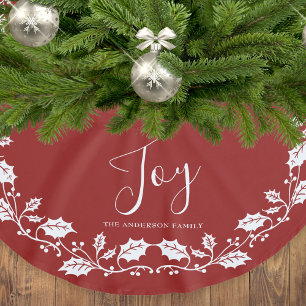 White Christmas Holly Joy Personalized Red Brushed Polyester Tree Skirt