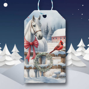 White Christmas Horse and Cardinal Gift Tags