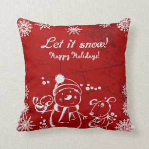 White Christmas Illustration Throw Pillow