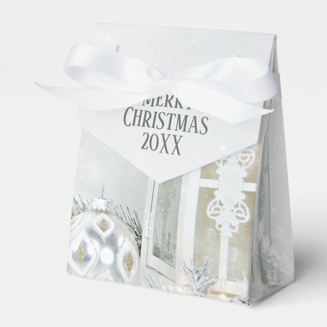 White Christmas Lantern In Snow Favor Box (Front Side)