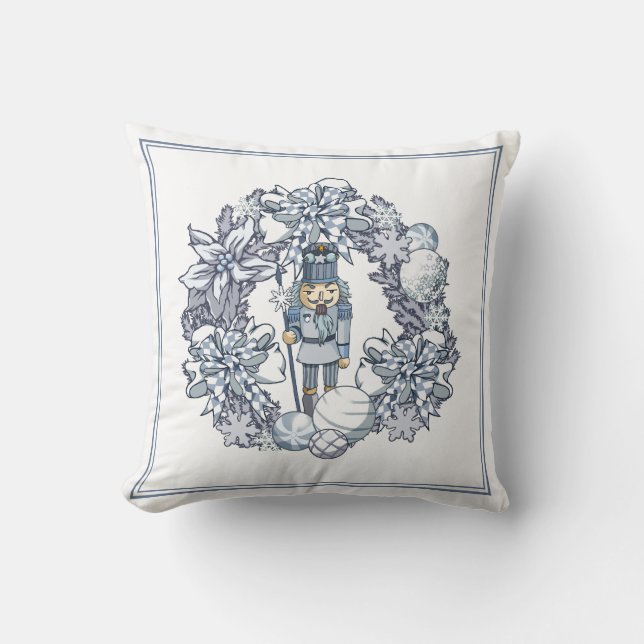White Christmas Nutcracker Wreath Throw Pillow (Front)