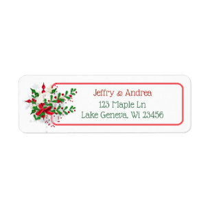 White Christmas Ornament and Holly  Address Labels
