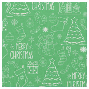 White Christmas Outlines on Parakeet Green Fabric