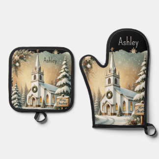 White Christmas Oven Mitt & Pot Holder Set