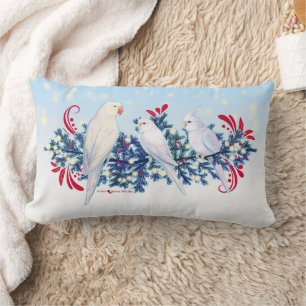 White Christmas Parrots Lumbar Pillow