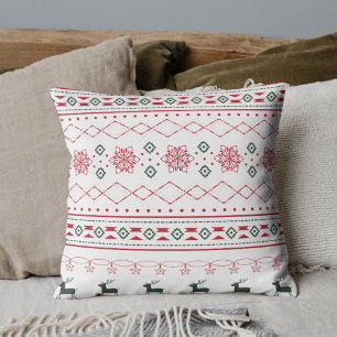 White Christmas Pattern Reindeer Snowflakes Throw Pillow