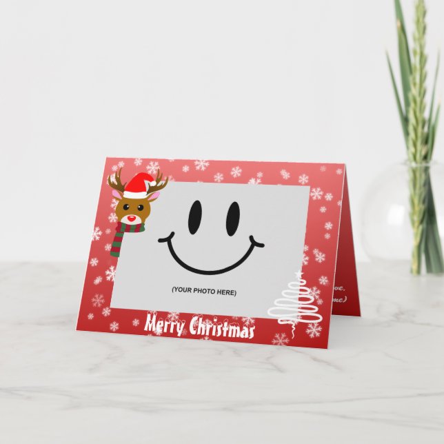 White Christmas Photo Rudolph Red Nosed Reindeer Card (Front)