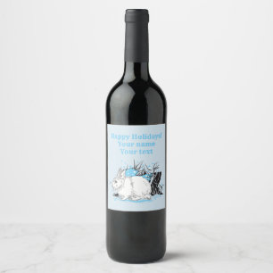 white christmas Rabbit Hare Wine Label