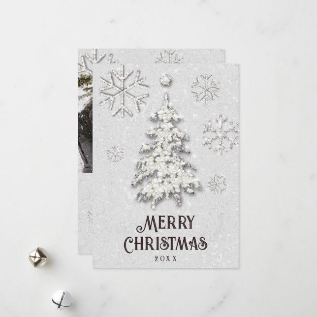 White Christmas Rhinestones Tree Elegant Photo Holiday Card (Front/Back In Situ)