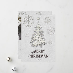 White Christmas Rhinestones Tree Elegant Photo Holiday Card