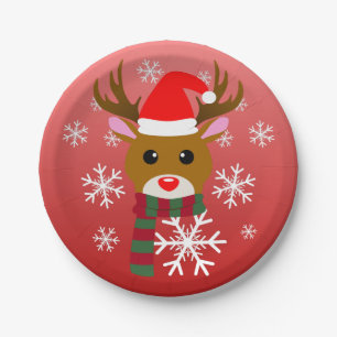 White Christmas Rudolph the Red Nosed Reindeer Paper Plate