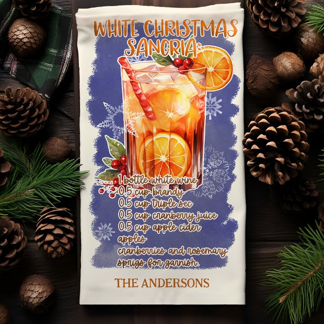 White Christmas Sangria Holiday Cocktail Recipe Kitchen Towel (Creator Uploaded)