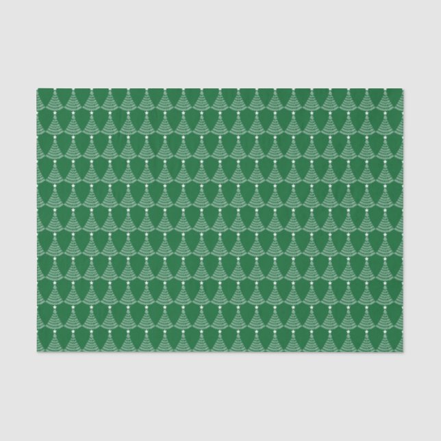 White Christmas Scribble Trees on Green Background Tissue Paper (Front)